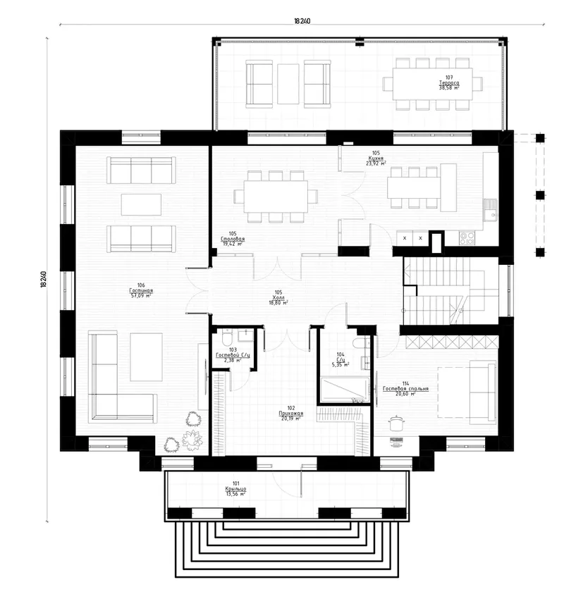 Main Floor 7 – 3-Story House Plan 3766 ft², 6 Beds — 16959R