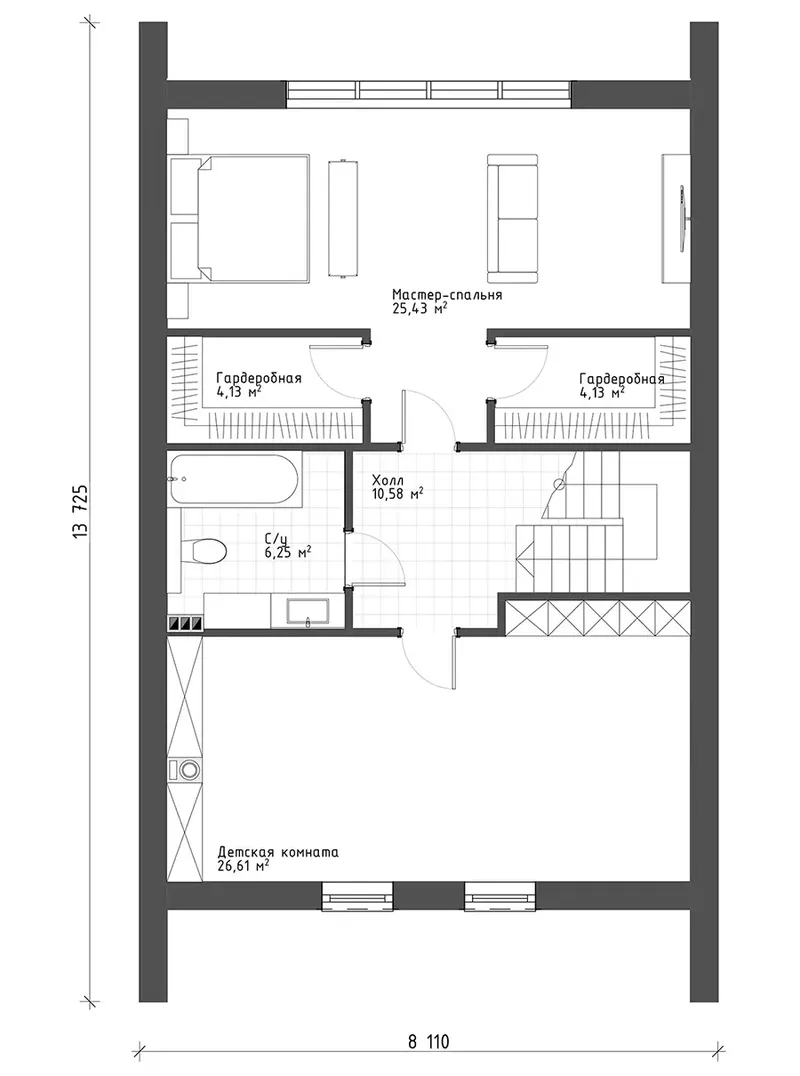 Second Floor 10 – 1.5-Story House Plan 1760 ft², 3 Beds — 19402R