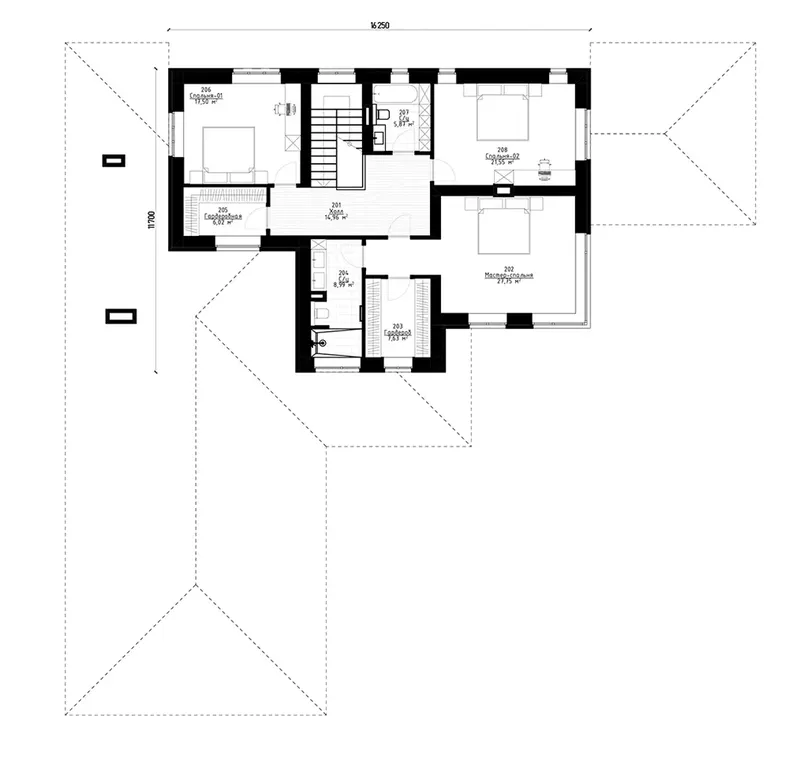 Second Floor 10 – 2-Story House Plan 3373 ft², 4 Beds — 44340R