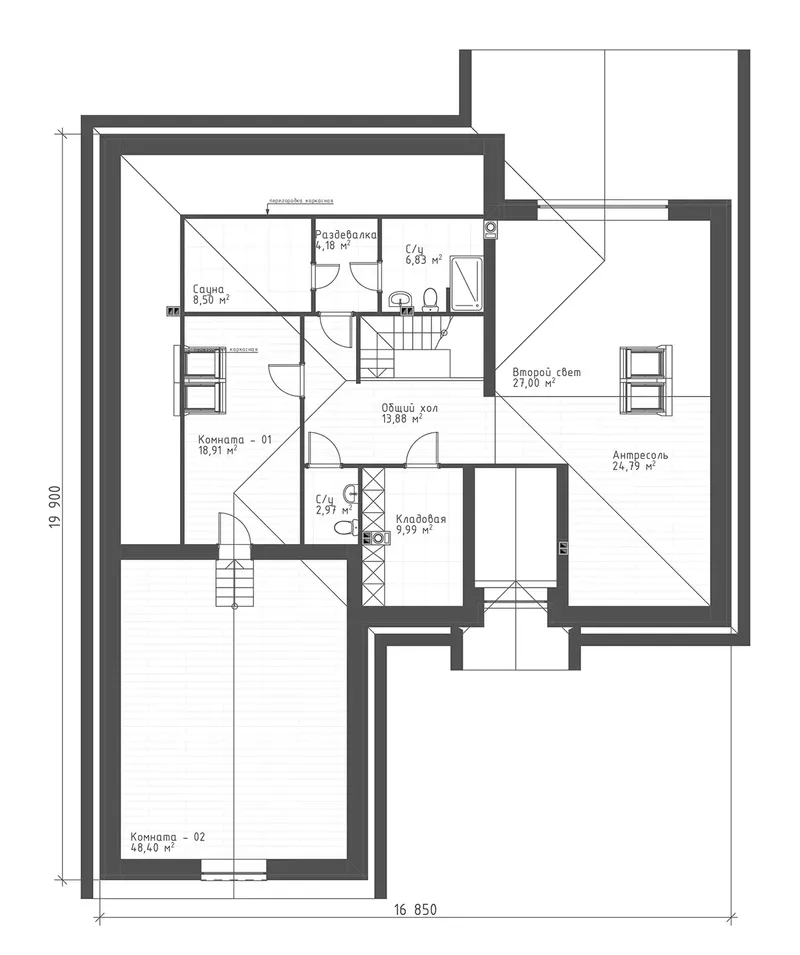 Second Floor 11 – 1.5-Story House Plan 2645 ft², 3 Beds — 84921R