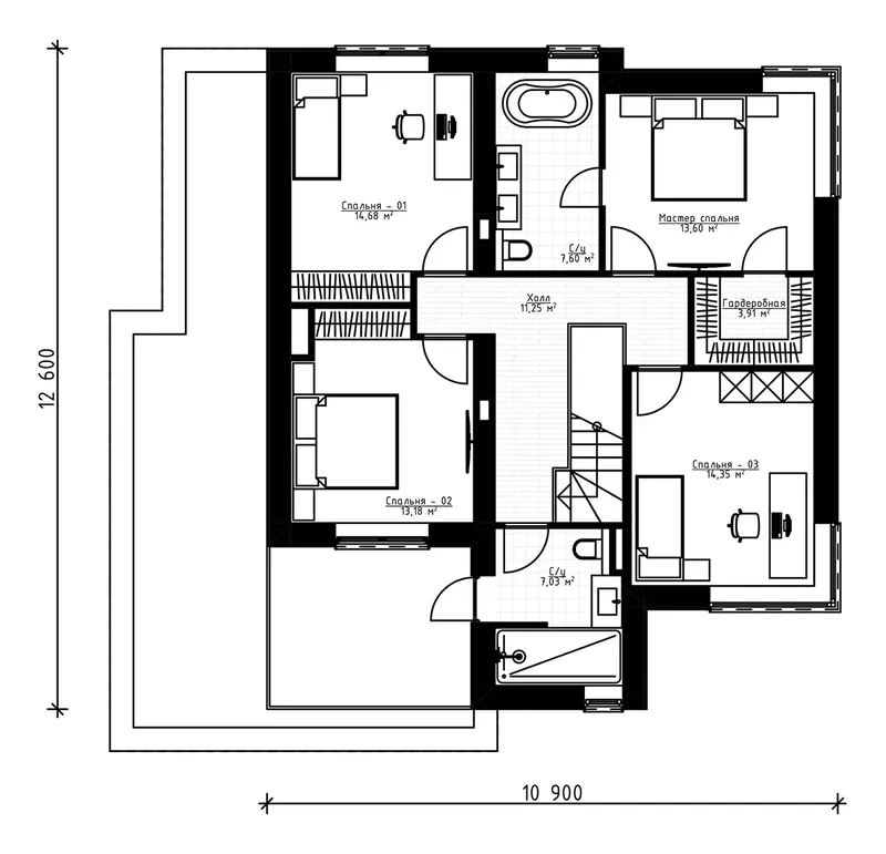Second Floor 12 – 2-Story House Plan 1872 ft², 4 Beds — 81187R
