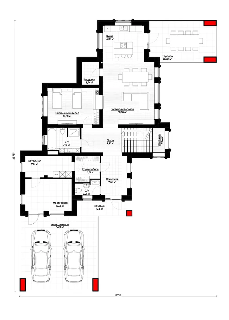 Main Floor 9 – 2-Story House Plan 2269 ft², 3 Beds — 84978R