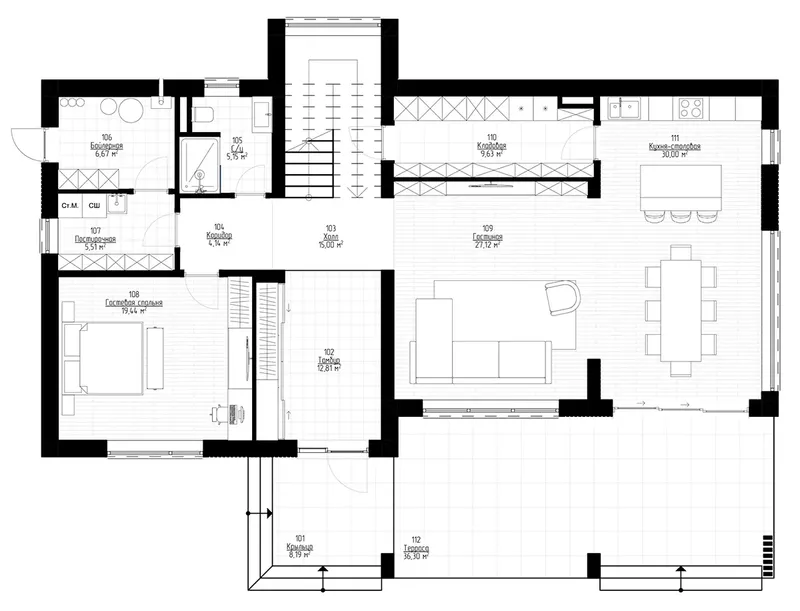 Main Floor 6 – 2-Story House Plan 2457 ft², 4 Beds — 48460R