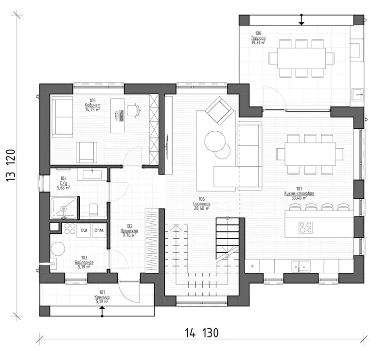 Main Floor 6 – 2-Story House Plan 1975 ft², 3 Beds — 73975R