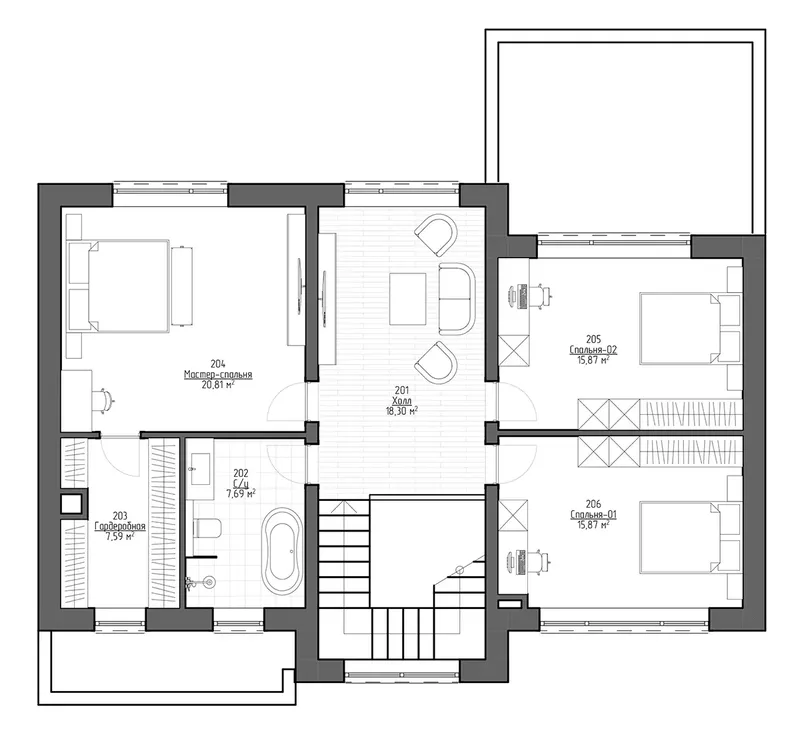 Second Floor 7 – 2-Story House Plan 1975 ft², 3 Beds — 73975R