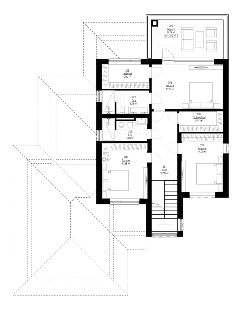 Second Floor 9 – 2-Story House Plan 2168 ft², 4 Beds — 10424R