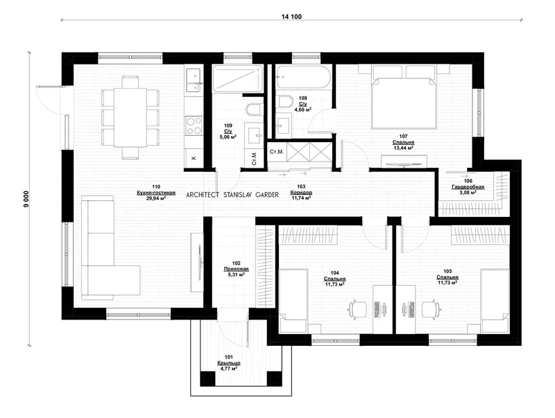 Main Floor 9 – 1-Story House Plan 1040 ft², 3 Beds — 14280R