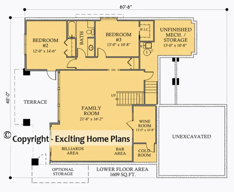 Basement 6 – 1-Story House Plan 1675 ft², 3 Beds — 26650R