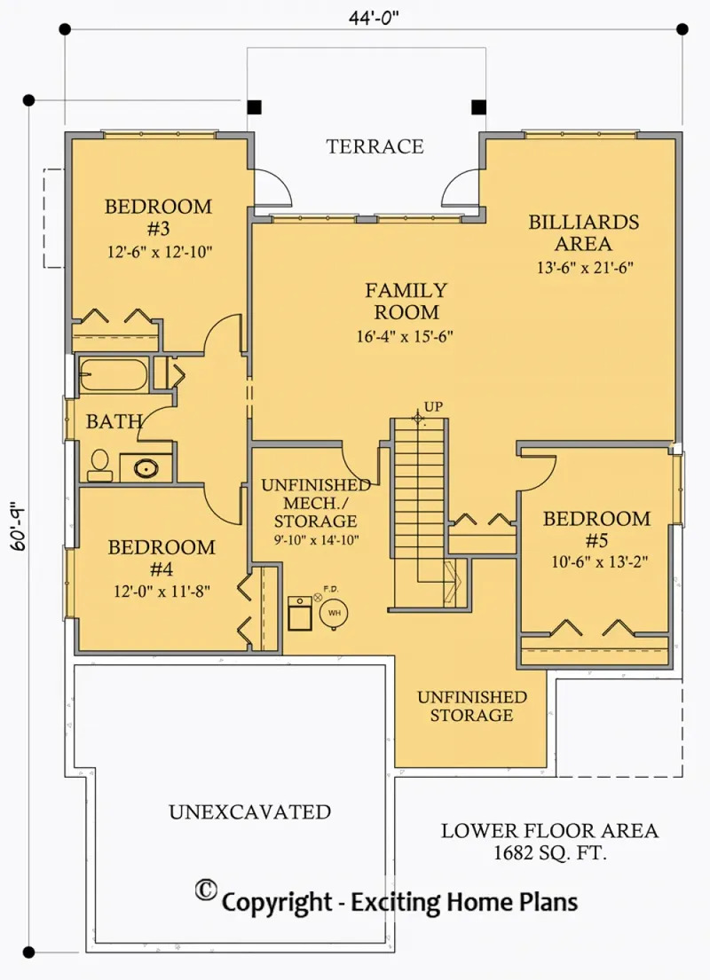 Basement 6 – 1-Story House Plan 1692 ft², 5 Beds — 41963R
