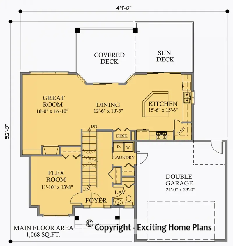 Main Floor 6 – 2-Story House Plan 2186 ft², 5 Beds — 29511R