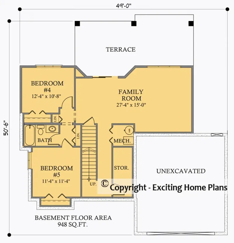 Basement 5 – 2-Story House Plan 2186 ft², 5 Beds — 29511R