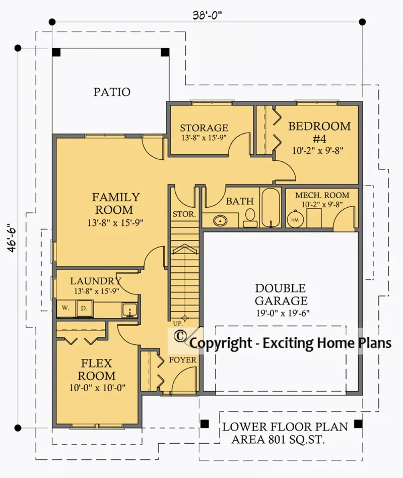 Main Floor 6 – 2-Story House Plan 2238 ft², 4 Beds — 28680R