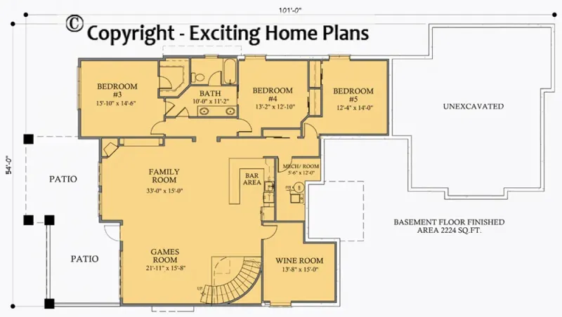 Basement 7 – 1-Story House Plan 2299 ft², 5 Beds — 23685R