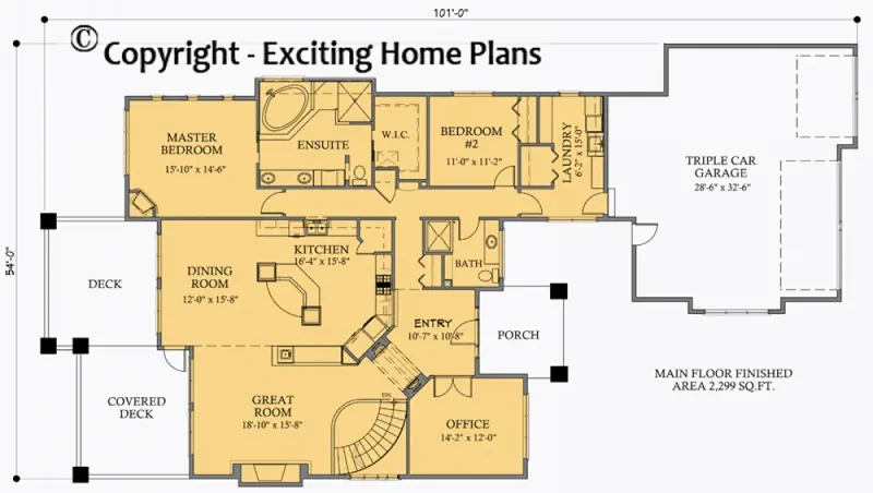 Main Floor 6 – 1-Story House Plan 2299 ft², 5 Beds — 23685R