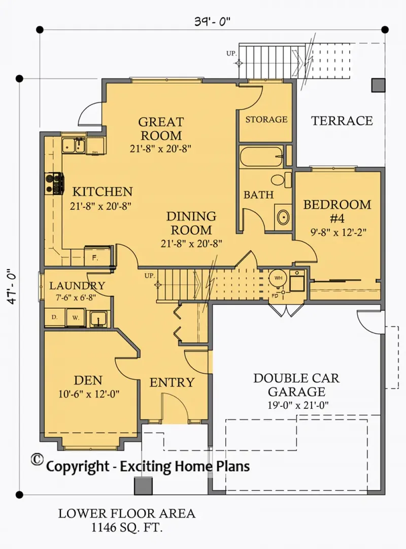 Main Floor 4 – 2-Story House Plan 2585 ft², 4 Beds — 38497R