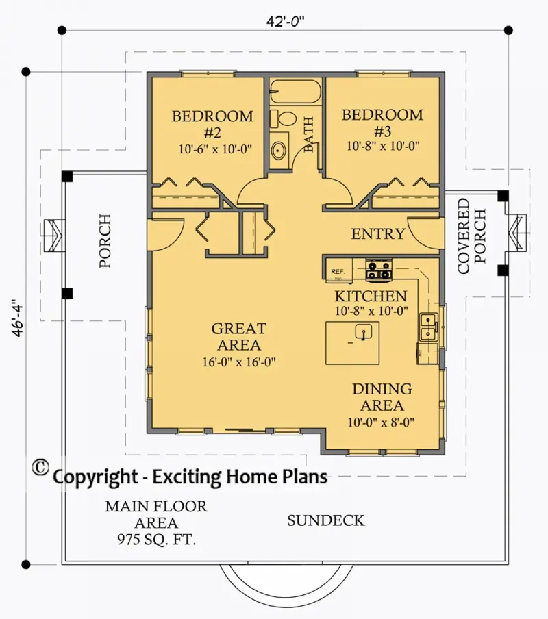 Main Floor 5 – 1-Story House Plan 975 ft², 2 Beds — 94922R
