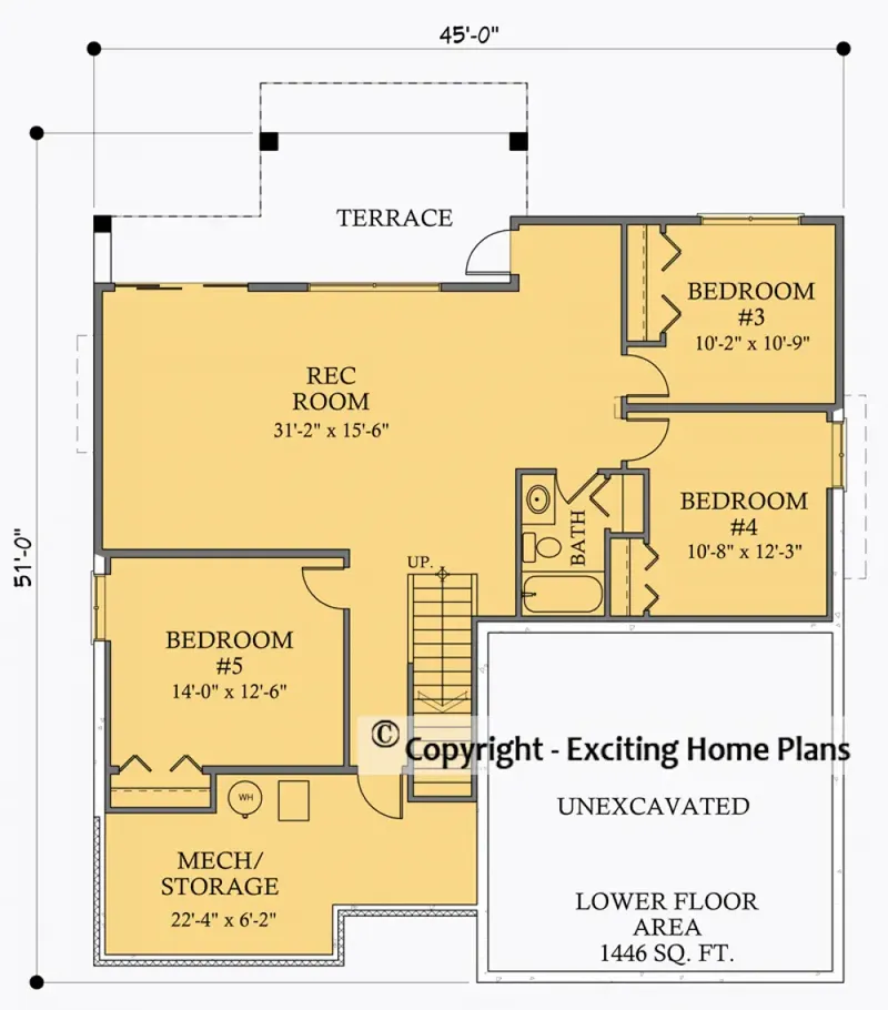 Basement 6 – 1-Story House Plan 1491 ft², 5 Beds — 12233R