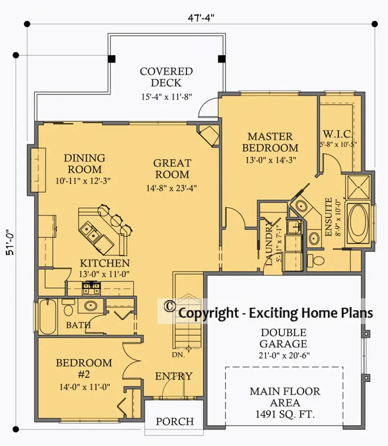 Main Floor 7 – 1-Story House Plan 1491 ft², 5 Beds — 12233R