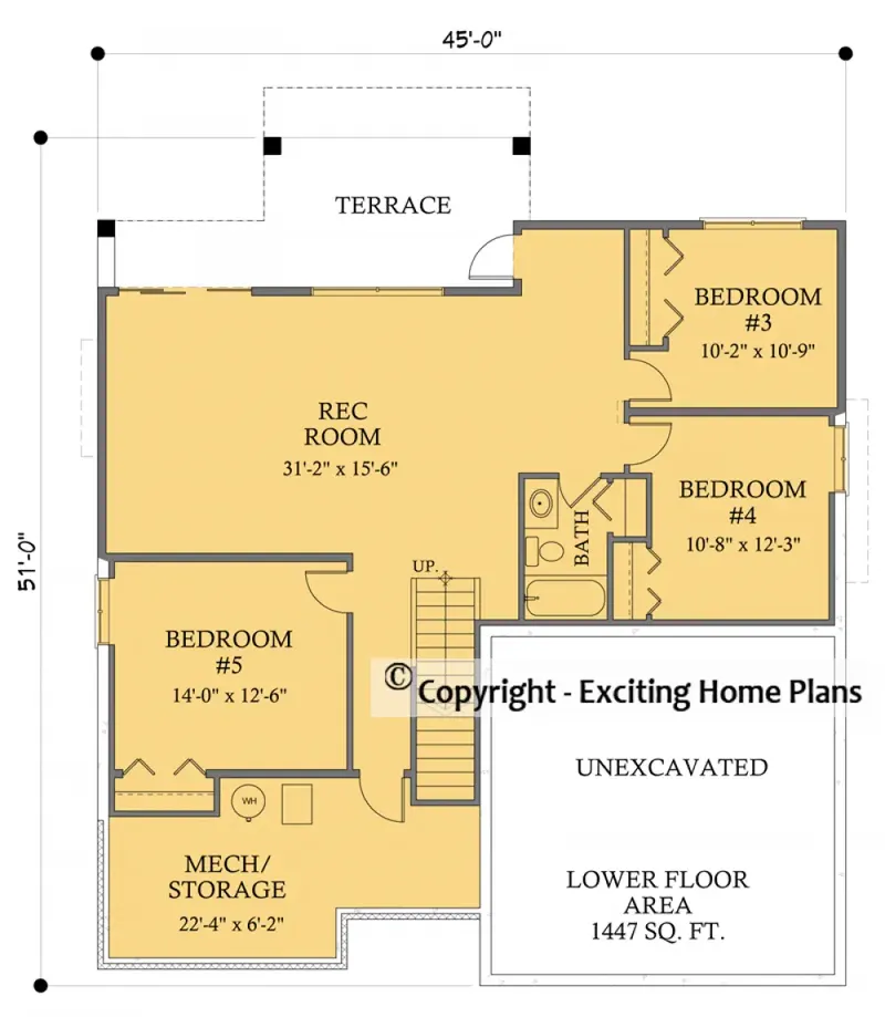 Basement 6 – 1-Story House Plan 1492 ft², 5 Beds — 39618R