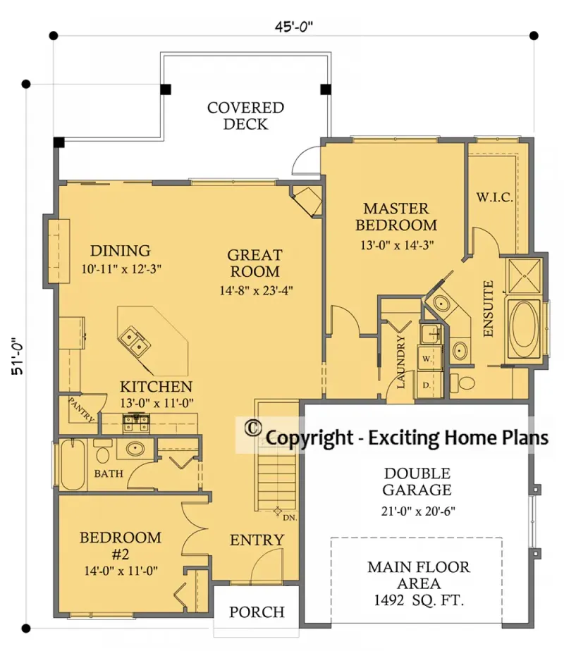 Main Floor 7 – 1-Story House Plan 1492 ft², 5 Beds — 39618R