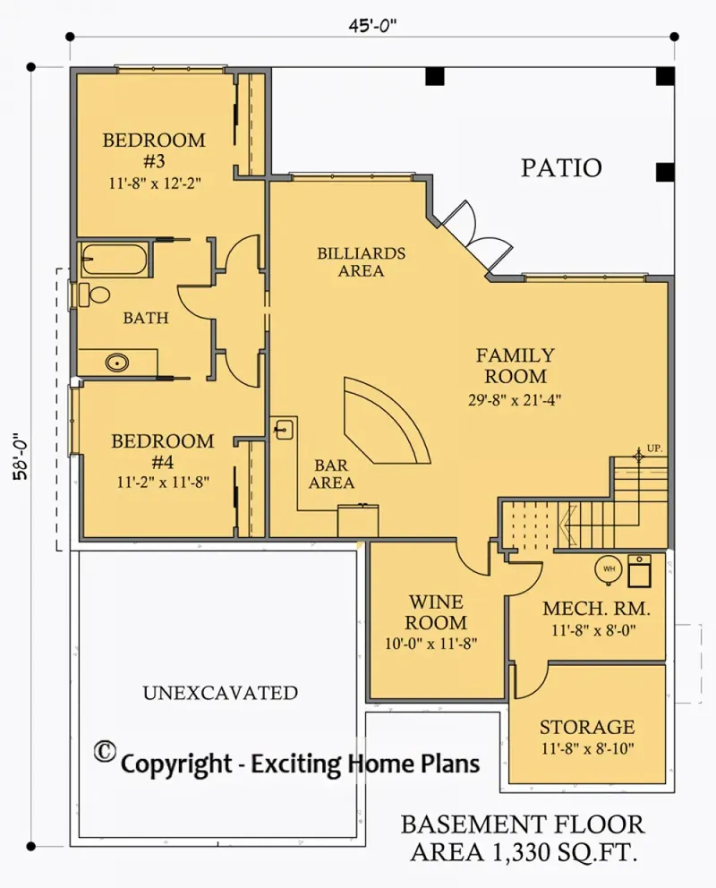 Basement 7 – 1-Story House Plan 1649 ft², 4 Beds — 88957R