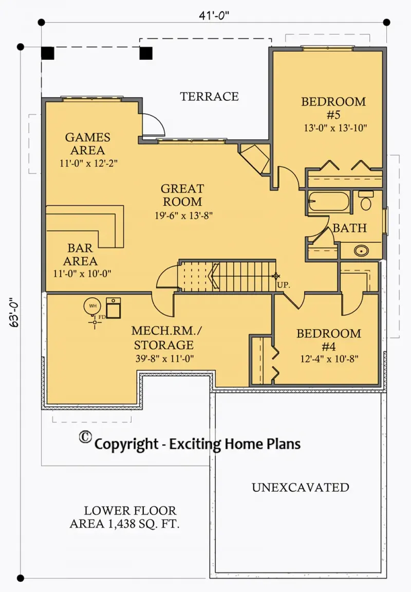 Basement 6 – 1-Story House Plan 1524 ft², 5 Beds — 42054R