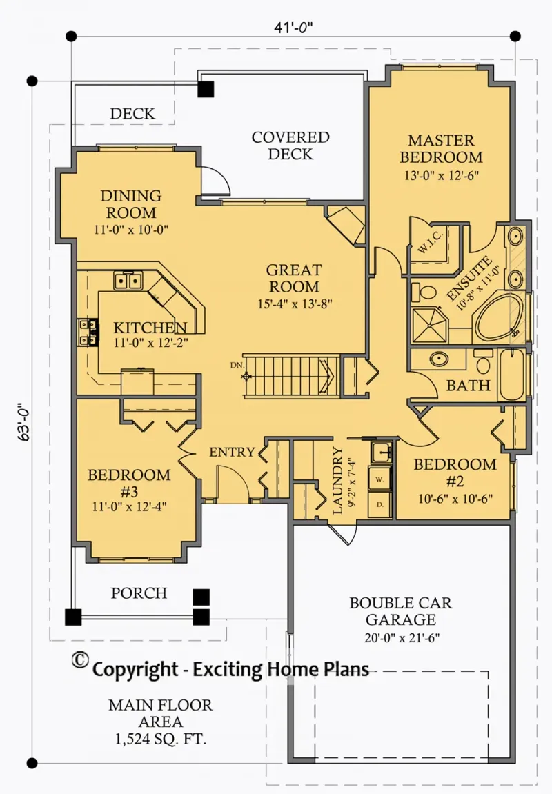 Main Floor 5 – 1-Story House Plan 1524 ft², 5 Beds — 42054R
