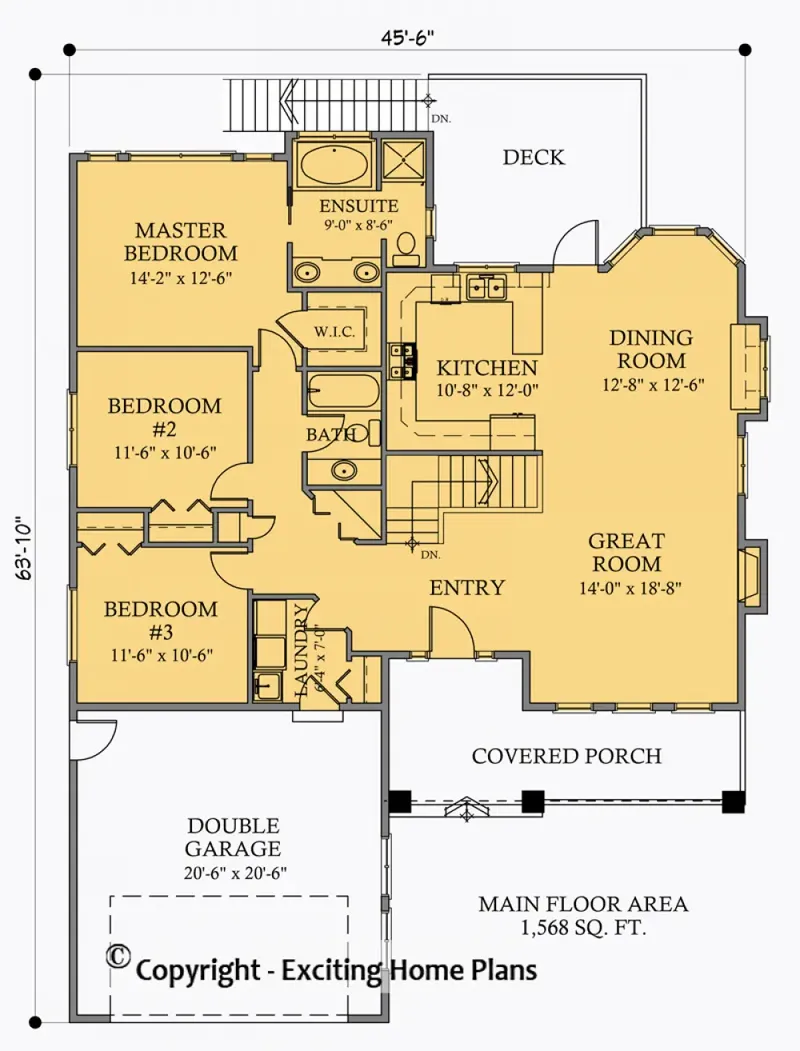 Main Floor 6 – 1-Story House Plan 1568 ft², 6 Beds — 41490R