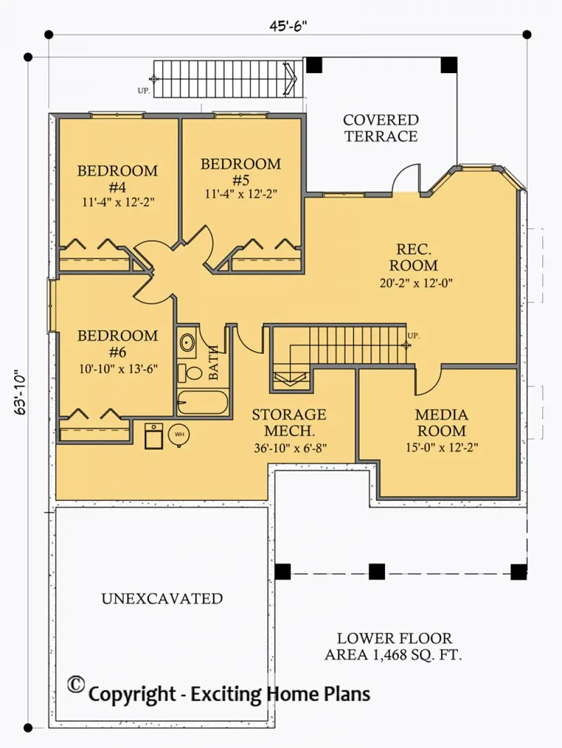 Basement 5 – 1-Story House Plan 1568 ft², 6 Beds — 41490R