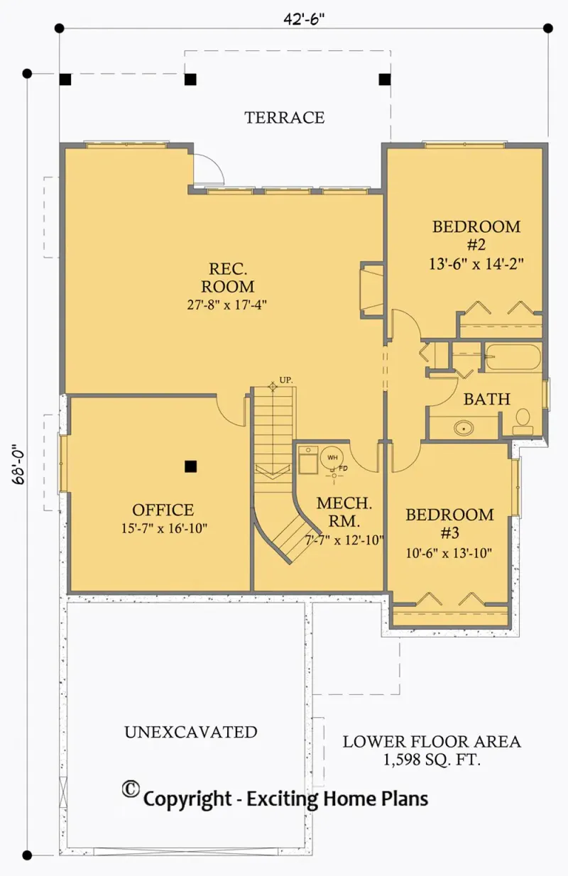 Basement 6 – 1-Story House Plan 1657 ft², 3 Beds — 38996R