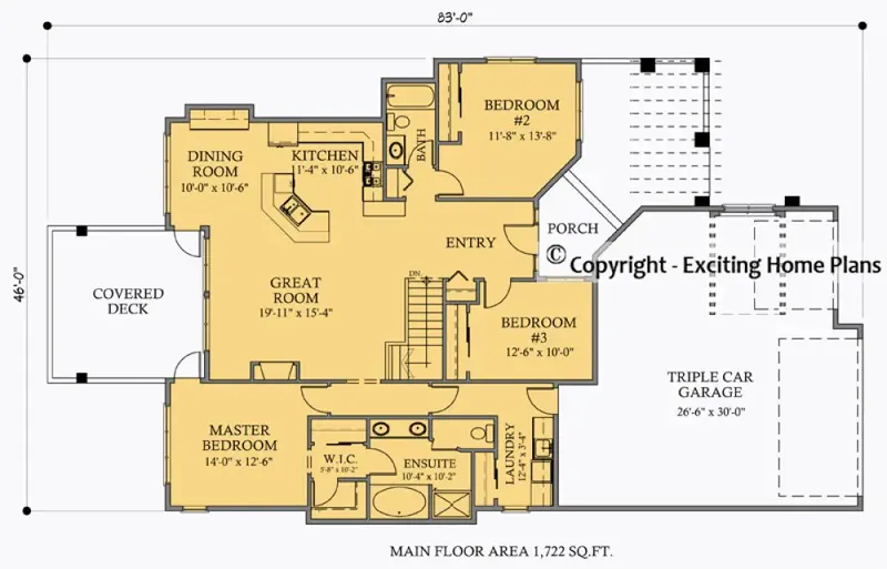 Main Floor 5 – 1-Story House Plan 1722 ft², 6 Beds — 85158R