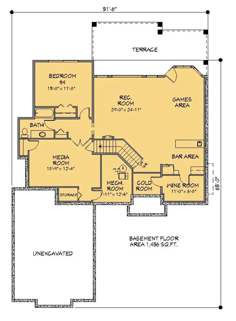 Basement 6 – 1.5-Story House Plan 2189 ft², 4 Beds — 27196R