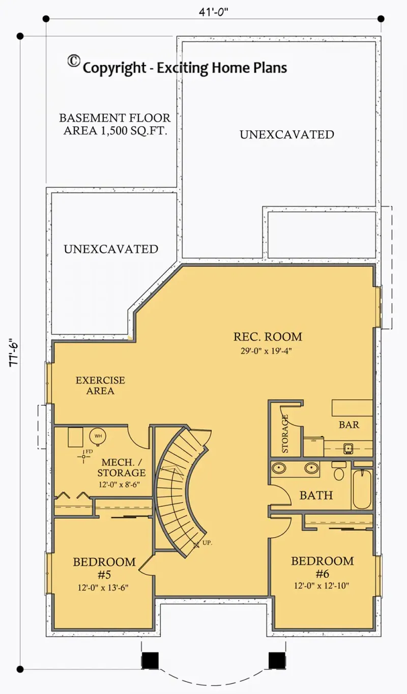 Basement 6 – 2-Story House Plan 3595 ft², 6 Beds — 37591R