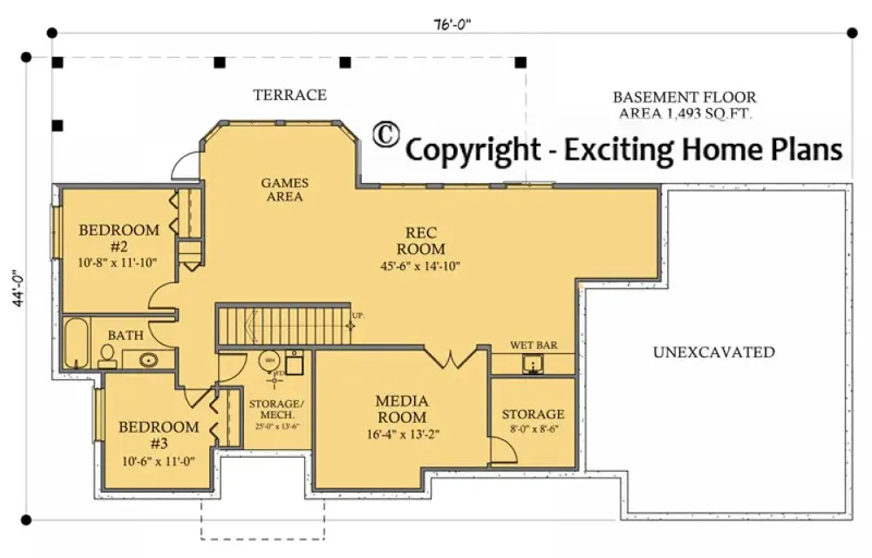 Basement 6 – 1-Story House Plan 1577 ft², 3 Beds — 32999R
