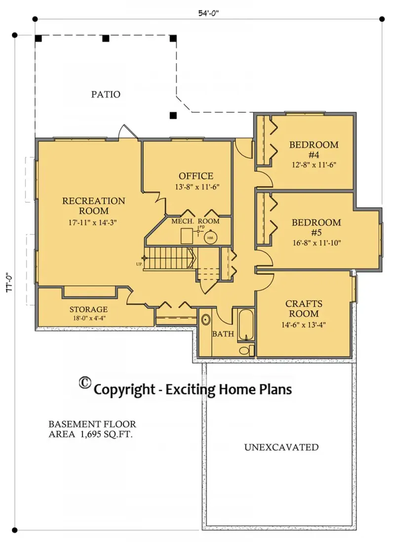 Basement 7 – 1-Story House Plan 1758 ft², 5 Beds — 49339R