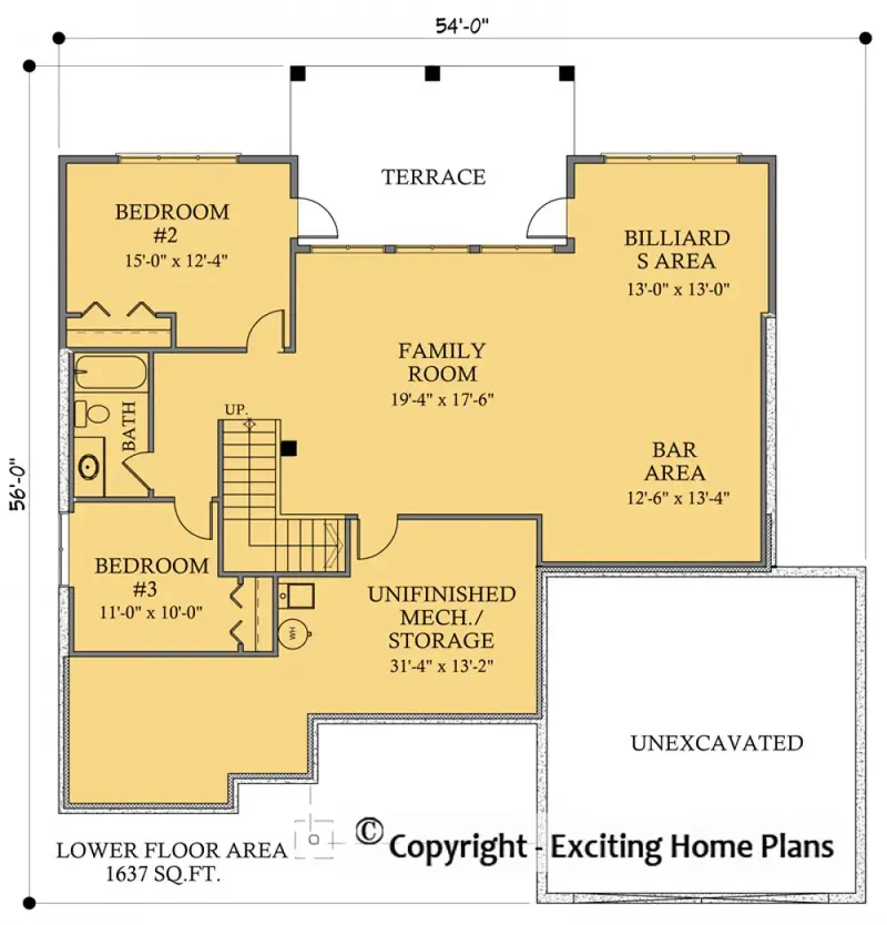 Basement 6 – 1-Story House Plan 1654 ft², 3 Beds — 41307R