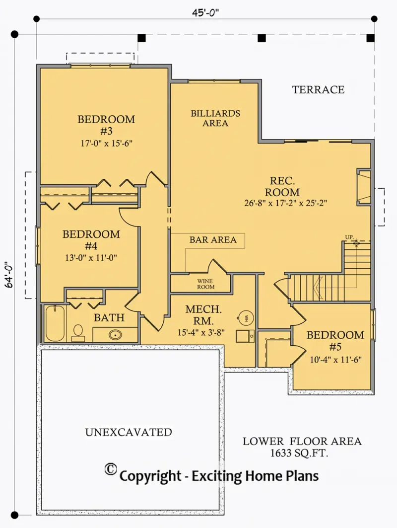 Basement 7 – 1-Story House Plan 1676 ft², 5 Beds — 18017R