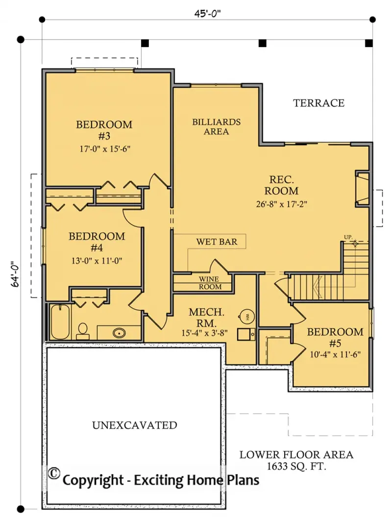 Basement 6 – 1-Story House Plan 1669 ft², 5 Beds — 57108R