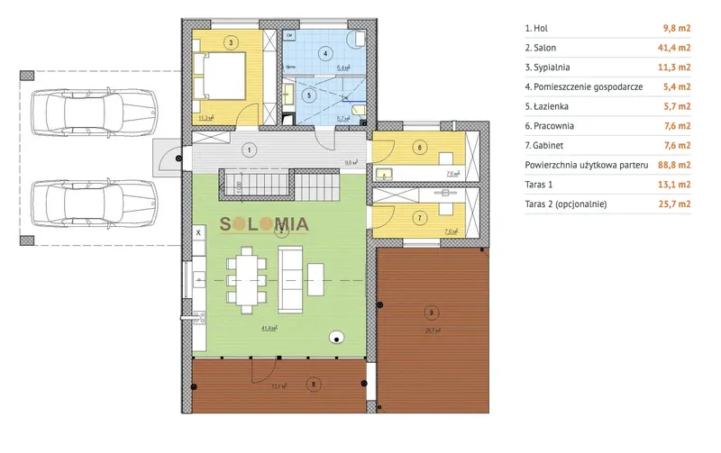 Main Floor 1 – 1.5-Story House Plan 1491 ft², 3 Beds — 65052RB