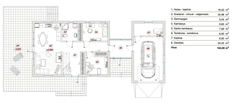 Main Floor 1 – 1.5-Story House Plan 1104 ft², 2 Beds — 63224R