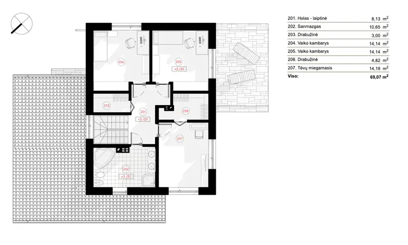 Second Floor 10 – 2-Story House Plan 1512 ft², 3 Beds — 67169R