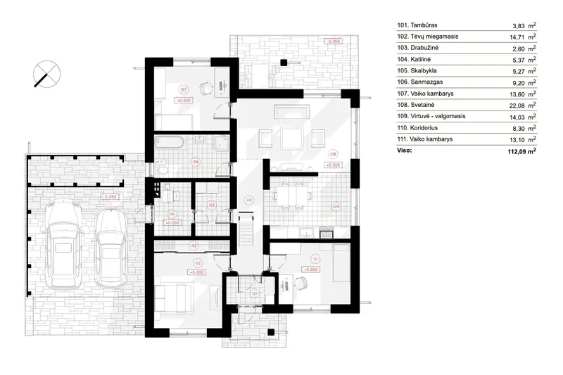 Main Floor 9 – 1-Story House Plan 1207 ft², 3 Beds — 14208R