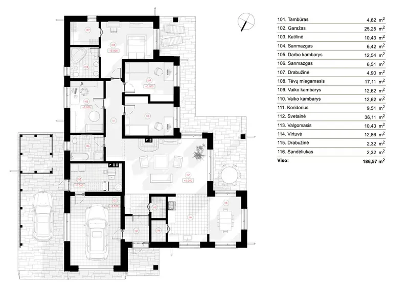 Main Floor 2 – 1-Story House Plan 1736 ft², 3 Beds — 59446R