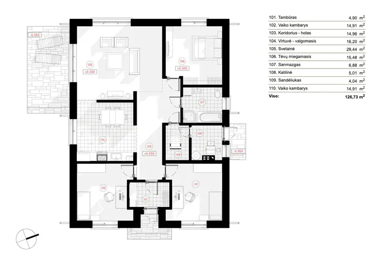 Main Floor 6 – 1-Story House Plan 1364 ft², 3 Beds — 23479R