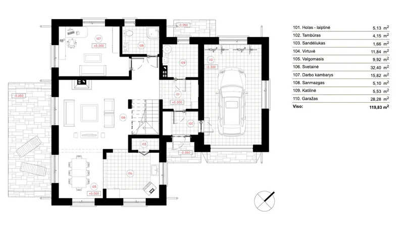 Main Floor 6 – 1.5-Story House Plan 1954 ft², 4 Beds — 38570R