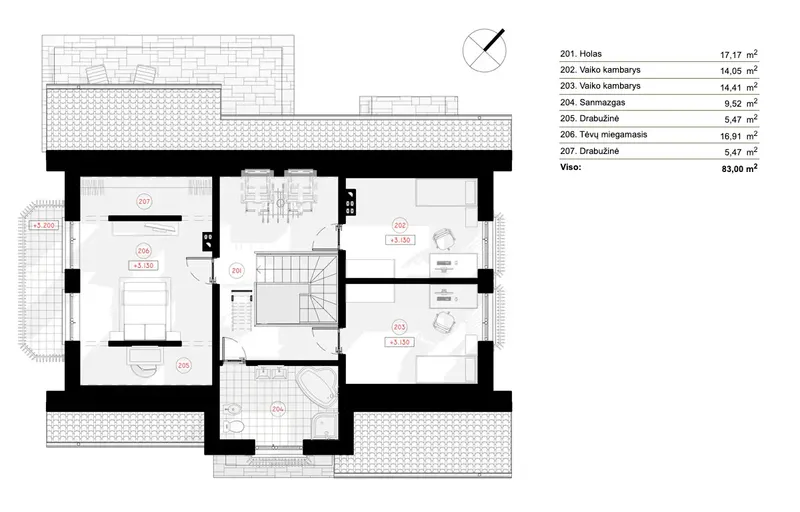 Second Floor 7 – 1.5-Story House Plan 1673 ft², 3 Beds — 14411R