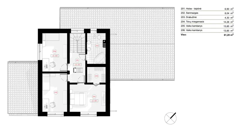 Second Floor 7 – 2-Story House Plan 1509 ft², 3 Beds — 23835R