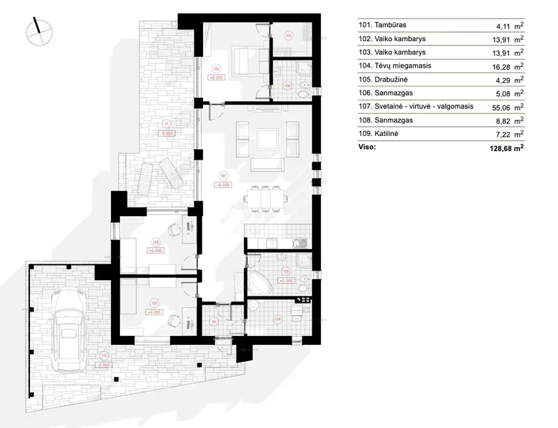 Main Floor 6 – 1-Story House Plan 1385 ft², 3 Beds — 71388R