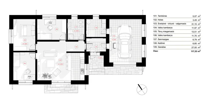 Main Floor 6 – 1-Story House Plan 974 ft², 3 Beds — 79167R