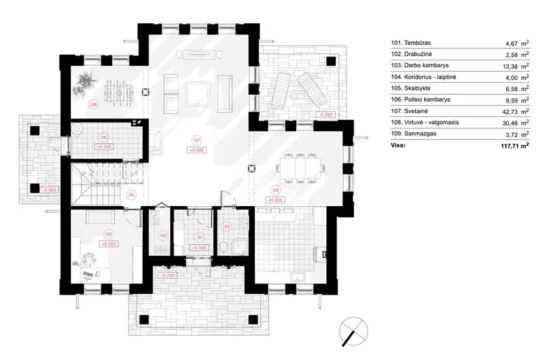 Main Floor 6 – 2-Story House Plan 2505 ft², 3 Beds — 84432R